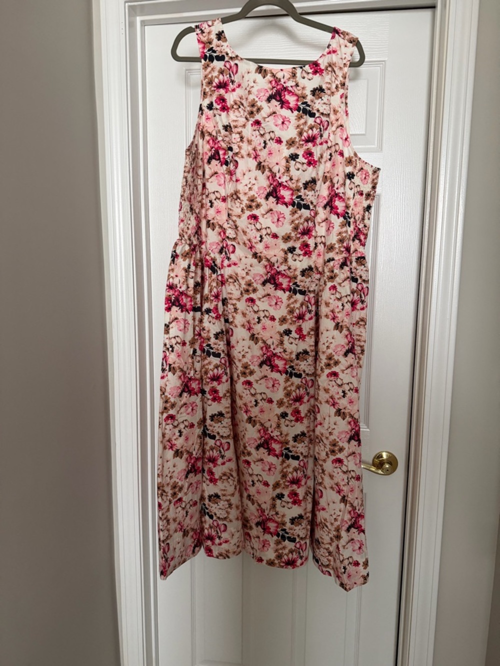 Women’s Plus Size Poplin Boatneck Midi Pink Floral Dress - Picture 4 of 4